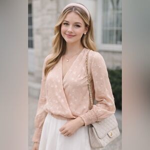 L’AGENCE smocked waist jacquard blouse. XS. NWT